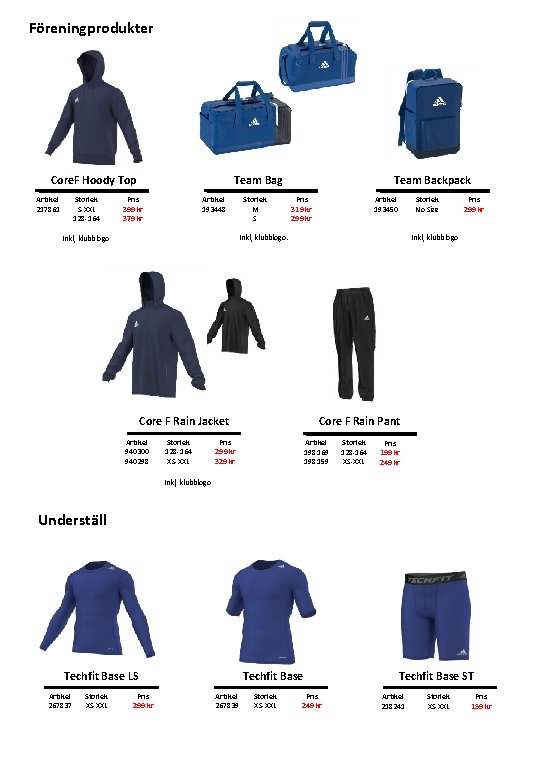 Föreningprodukter Core. F Hoody Top Artikel 217861 Storlek S-XXL 128 -164 Team Bag Pris