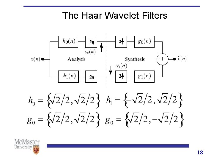 The Haar Wavelet Filters 18 The Haar Wavelet Filters 18