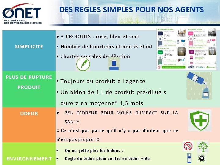 DES REGLES SIMPLES POUR NOS AGENTS SIMPLICITE PLUS DE RUPTURE PRODUIT ODEUR 3 PRODUITS