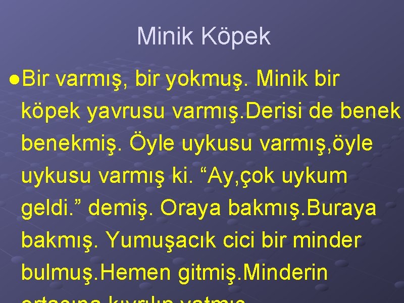 Minik Köpek ●Bir varmış, bir yokmuş. Minik bir köpek yavrusu varmış. Derisi de benekmiş.