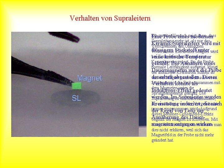 Verhalten von Supraleitern Ein zweiter Versuch dann, dass Eine Probe eineszeigt modernen Supraleitung mehr