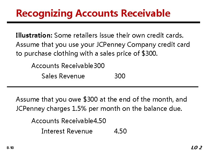 Recognizing Accounts Receivable Illustration: Some retailers issue their own credit cards. Assume that you