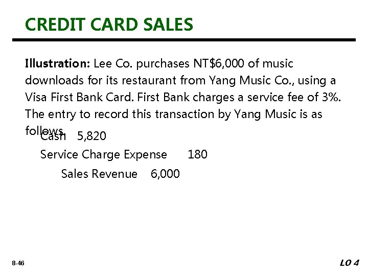 CREDIT CARD SALES Illustration: Lee Co. purchases NT$6, 000 of music downloads for its