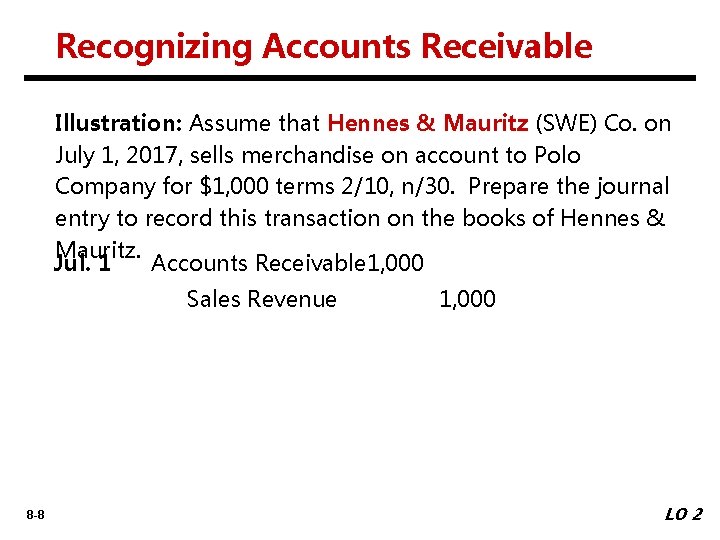 Recognizing Accounts Receivable Illustration: Assume that Hennes & Mauritz (SWE) Co. on July 1,