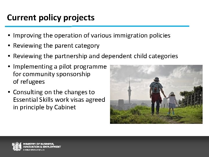 Current policy projects Improving the operation of various immigration policies Reviewing the parent category