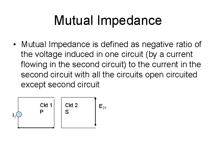 Mutual Impedance • Mutual Impedance is defined as negative ratio of the voltage induced