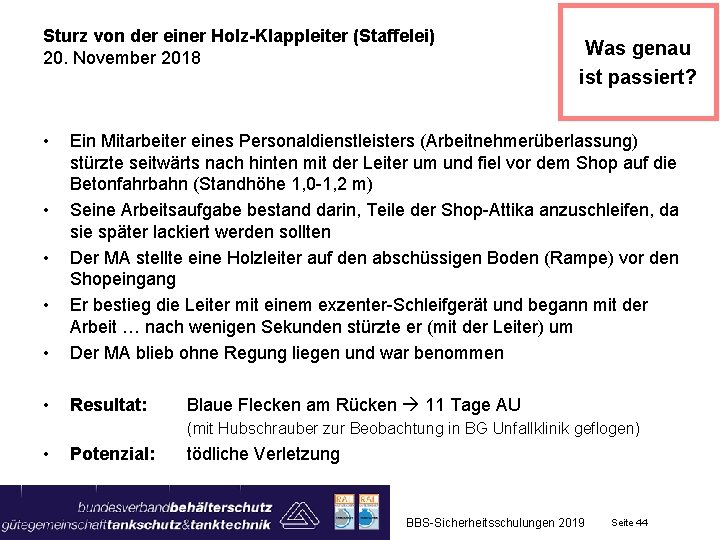 Sturz von der einer Holz-Klappleiter (Staffelei) 20. November 2018 • Was genau ist passiert?