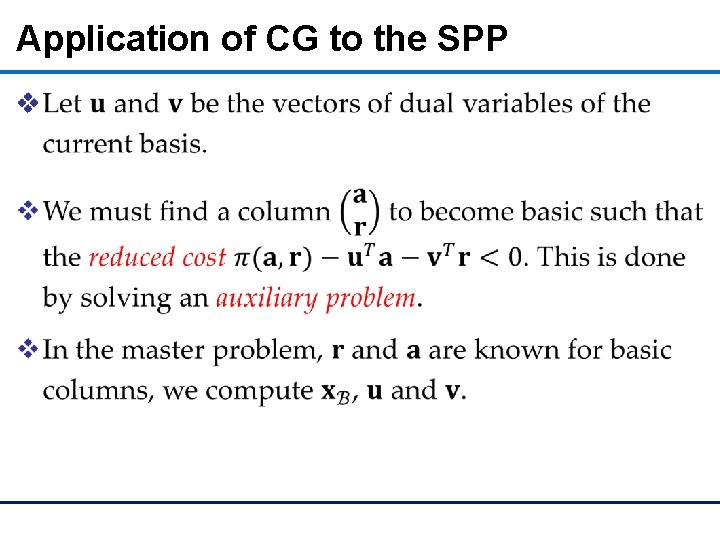Application of CG to the SPP v 