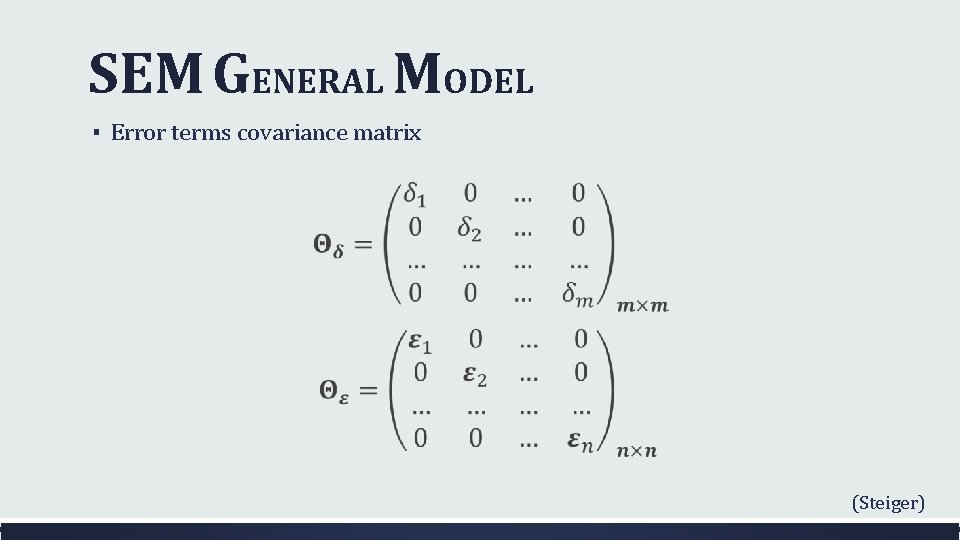 SEM GENERAL MODEL ▪ Error terms covariance matrix (Steiger) 