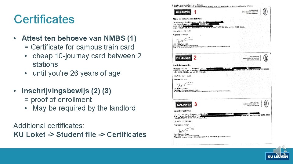 Certificates • Attest ten behoeve van NMBS (1) = Certificate for campus train card