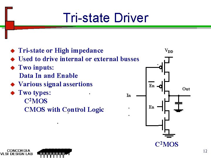 Tri-state Driver u u u Tri-state or High impedance Used to drive internal or