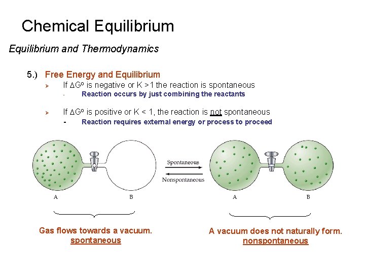 Chemical Equilibrium and Thermodynamics 5. ) Free Energy and Equilibrium Ø If DGo is