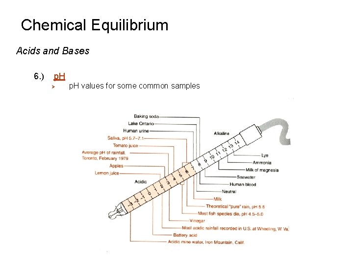 Chemical Equilibrium Acids and Bases 6. ) p. H Ø p. H values for