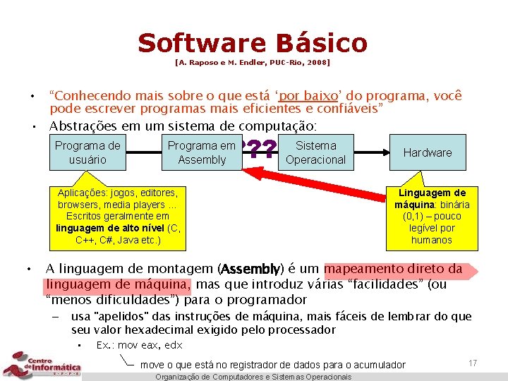 Software Básico [A. Raposo e M. Endler, PUC-Rio, 2008] “Conhecendo mais sobre o que