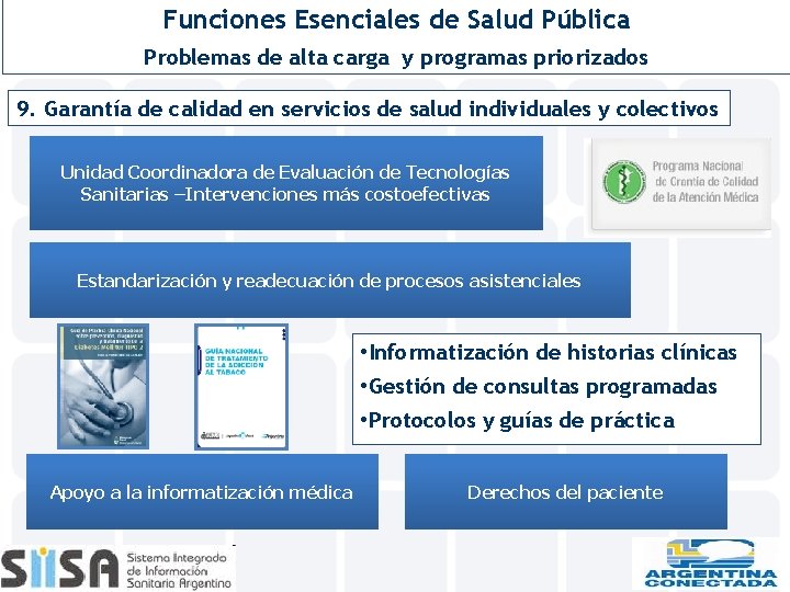 Funciones Esenciales de Salud Pública Problemas de alta carga y programas priorizados 9. Garantía