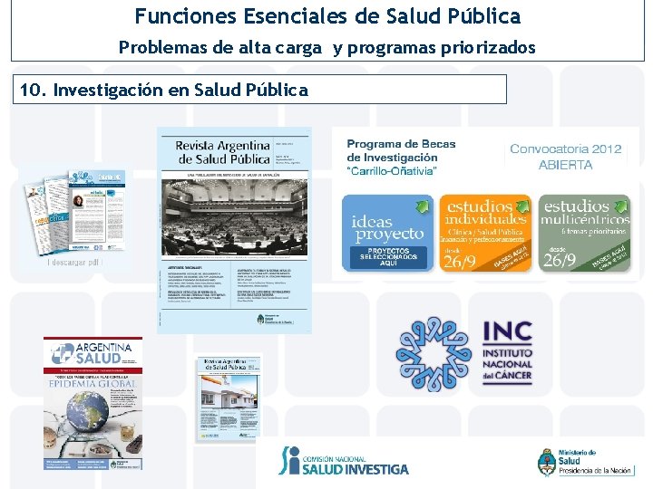 Funciones Esenciales de Salud Pública Problemas de alta carga y programas priorizados 10. Investigación