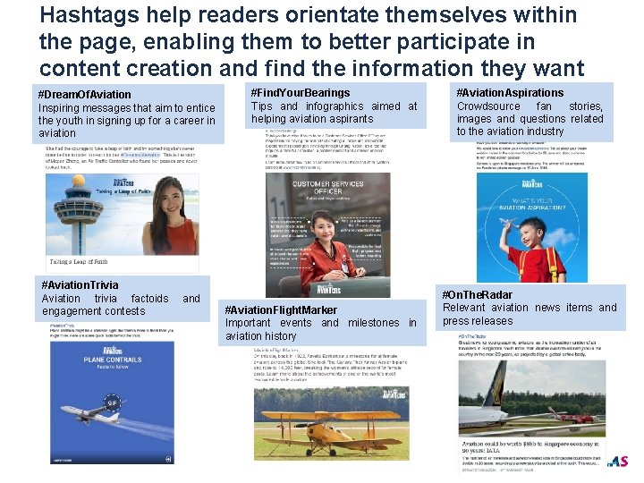 Hashtags help readers orientate themselves within the page, enabling them to better participate in