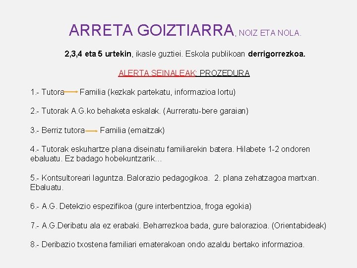 ARRETA GOIZTIARRA, NOIZ ETA NOLA. 2, 3, 4 eta 5 urtekin, ikasle guztiei. Eskola