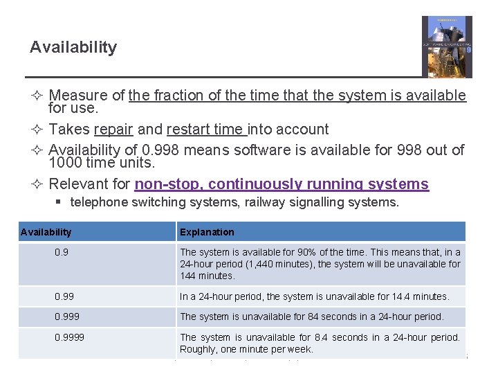 Availability ² Measure of the fraction of the time that the system is available