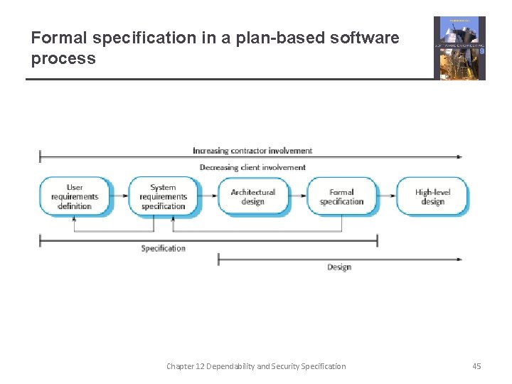 Formal specification in a plan-based software process Chapter 12 Dependability and Security Specification 45