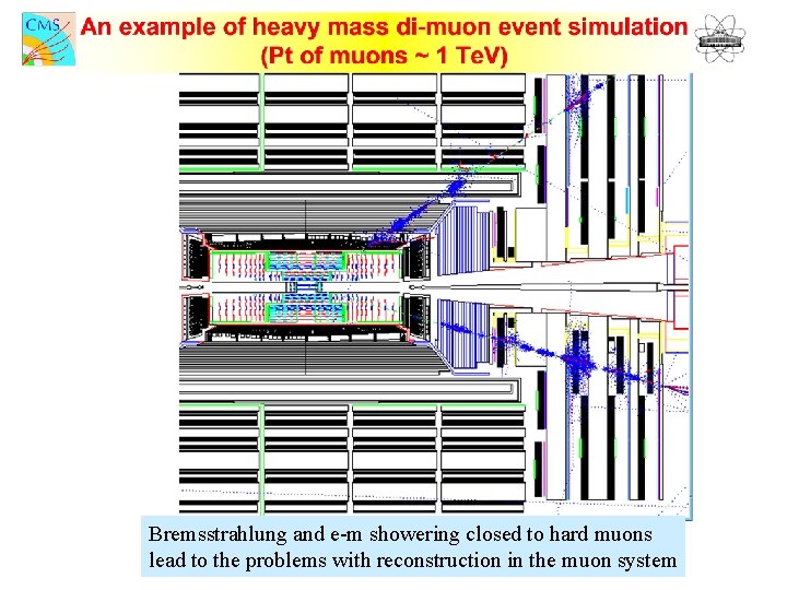 Bremsstrahlung and e-m showering closed to hard muons lead to the problems with reconstruction