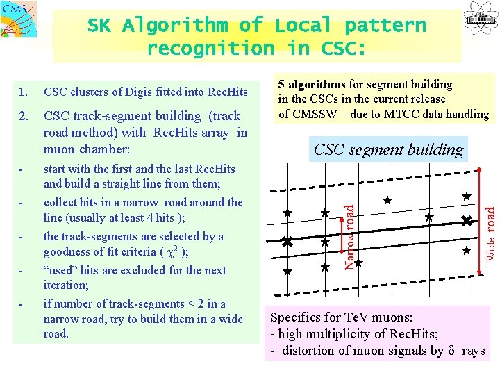 SK Algorithm of Local pattern recognition in CSC: CSC track-segment building (track road method)