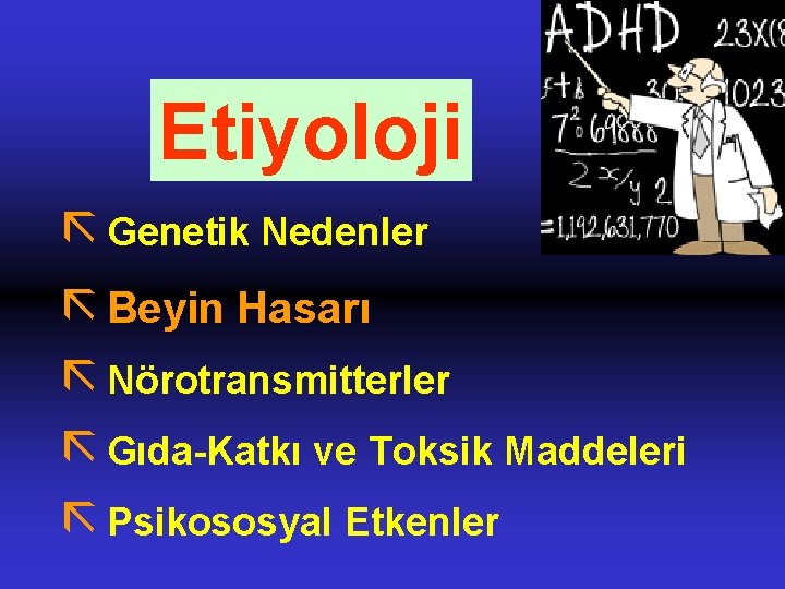 Etiyoloji ã Genetik Nedenler ã Beyin Hasarı ã Nörotransmitterler ã Gıda-Katkı ve Toksik Maddeleri