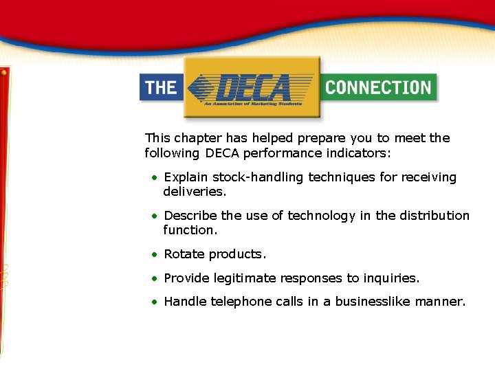 This chapter has helped prepare you to meet the following DECA performance indicators: •