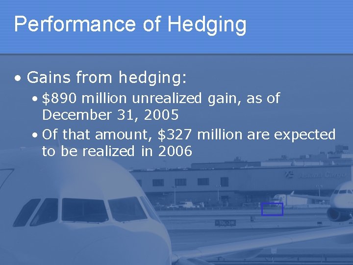 Performance of Hedging • Gains from hedging: • $890 million unrealized gain, as of