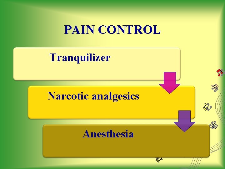 PAIN CONTROL Tranquilizer Narcotic analgesics Anesthesia 