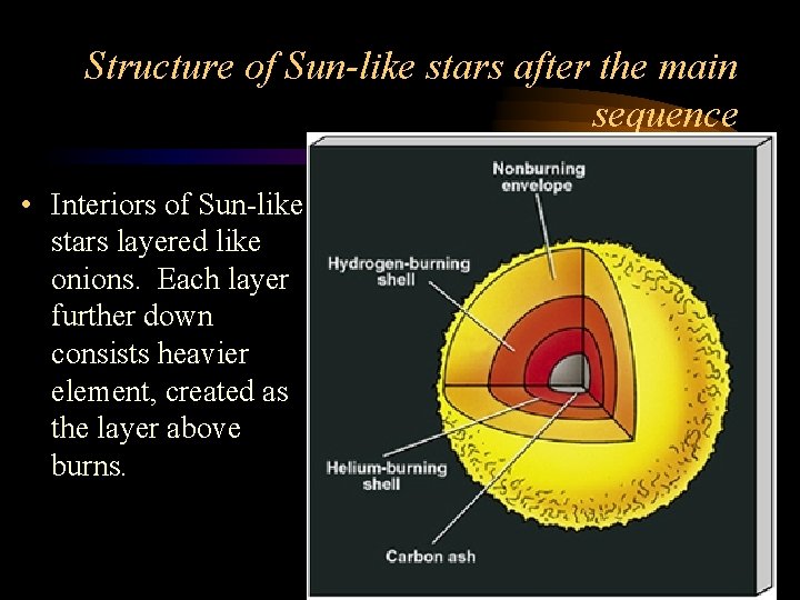 Structure of Sun-like stars after the main sequence • Interiors of Sun-like stars layered