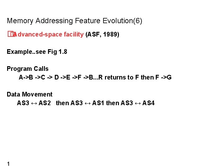 Memory Addressing Feature Evolution(6) � �Advanced-space facility (ASF, 1989) Example. . see Fig 1.