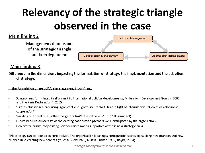 Relevancy of the strategic triangle observed in the case Main finding 2 Political Management