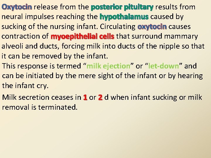 Oxytocin release from the posterior pituitary results from neural impulses reaching the hypothalamus caused