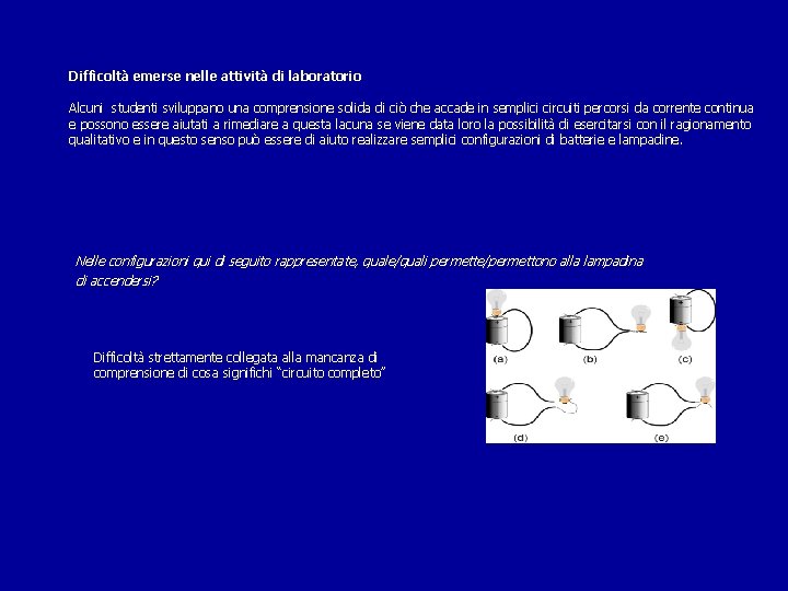 Difficoltà emerse nelle attività di laboratorio Alcuni studenti sviluppano una comprensione solida di ciò