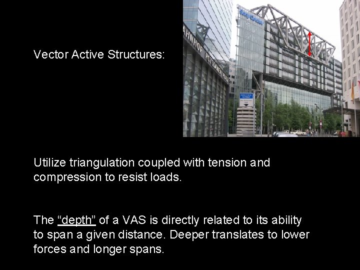 Vector Active Structures: Utilize triangulation coupled with tension and compression to resist loads. The