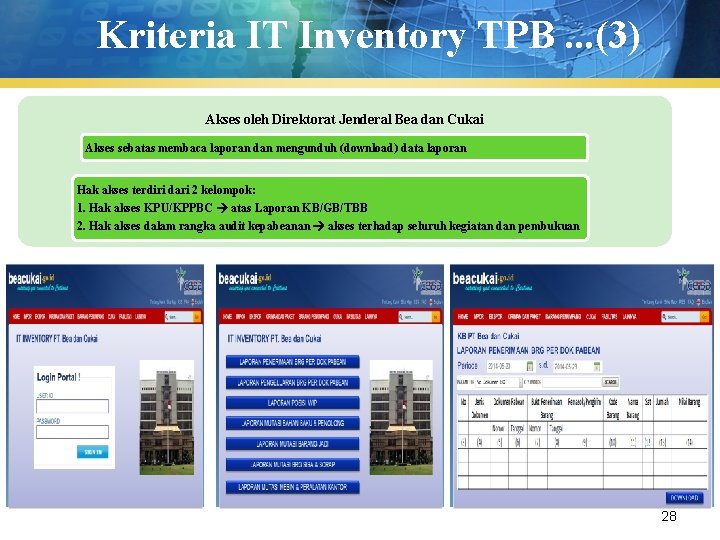 Kriteria IT Inventory TPB. . . (3) Akses oleh Direktorat Jenderal Bea dan Cukai