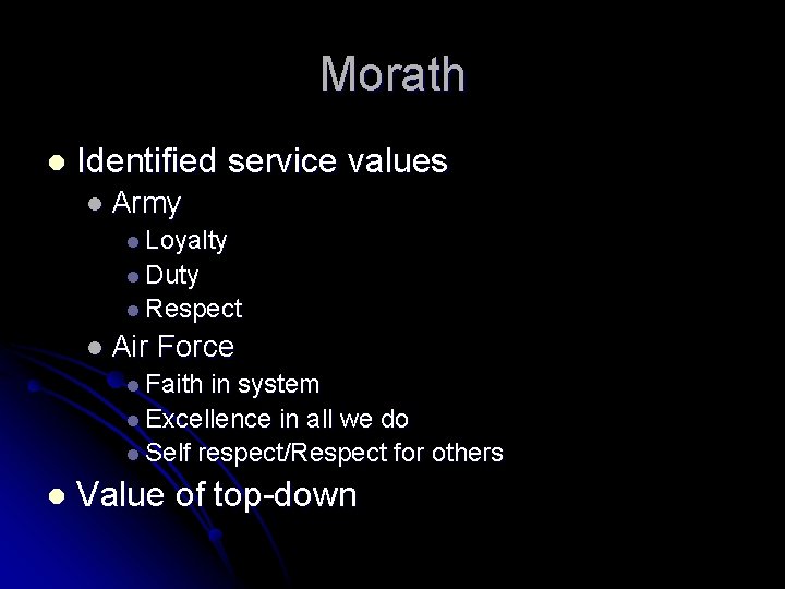 Morath l Identified service values l Army l Loyalty l Duty l Respect l