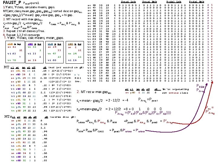 FAUST_P PREM=pure 1 1. attr, class, calculate means, gaps. MT(attr, class, mean, gap. L,