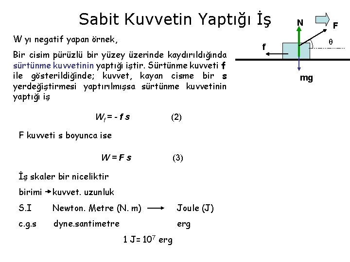 Sabit Kuvvetin Yaptığı İş W yı negatif yapan örnek, Bir cisim pürüzlü bir yüzey