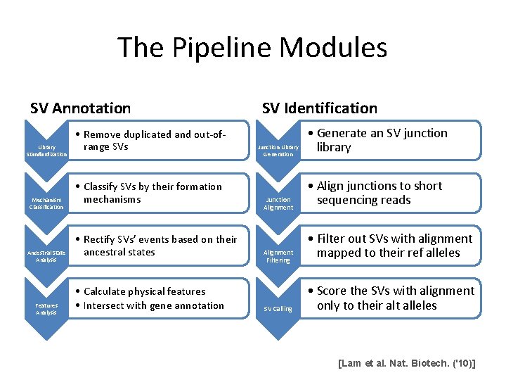 The Pipeline Modules SV Annotation Library Standardization Mechanism Classification Ancestral State Analysis Features Analysis