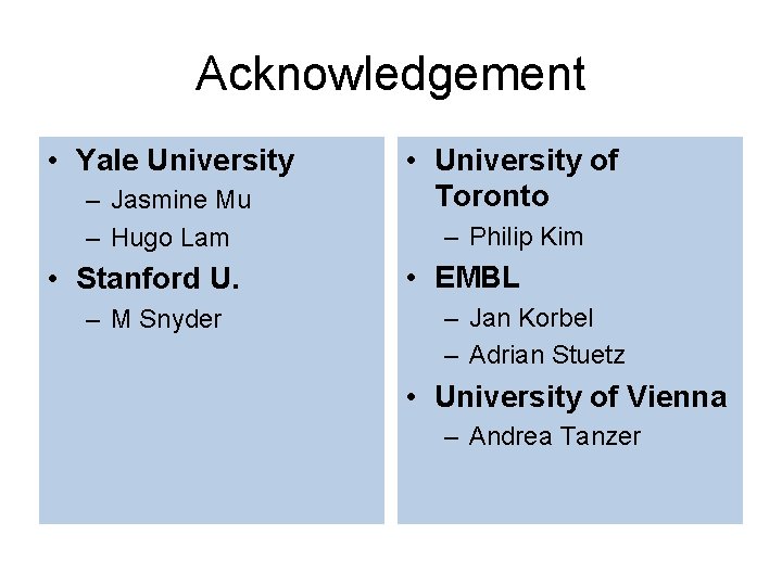 Acknowledgement • Yale University – Jasmine Mu – Hugo Lam • Stanford U. –