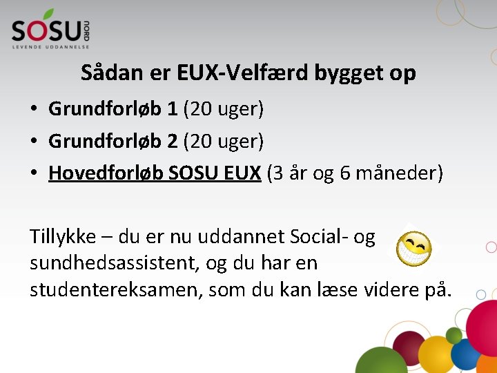 Sådan er EUX-Velfærd bygget op • Grundforløb 1 (20 uger) • Grundforløb 2 (20