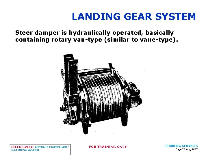 LANDING GEAR SYSTEM Steer damper is hydraulically operated, basically containing rotary van-type (similar to