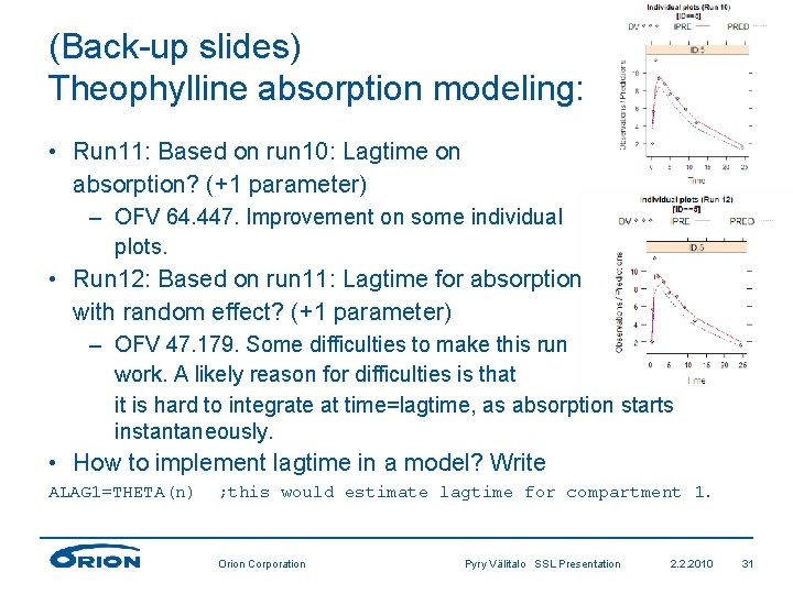 (Back-up slides) Theophylline absorption modeling: • Run 11: Based on run 10: Lagtime on