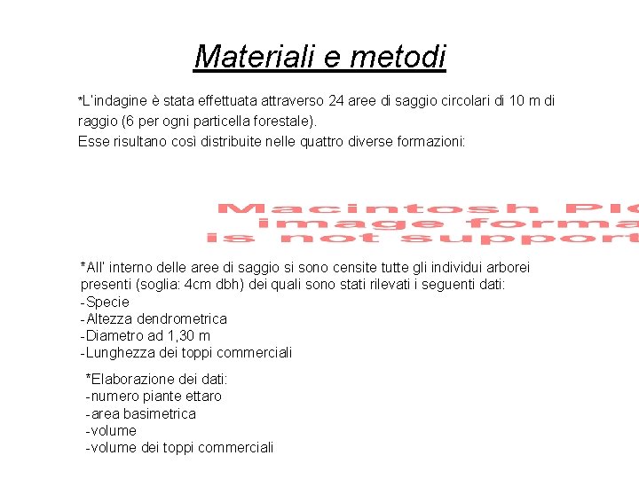 Materiali e metodi *L’indagine è stata effettuata attraverso 24 aree di saggio circolari di