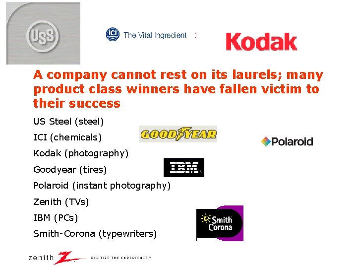 A company cannot rest on its laurels; many product class winners have fallen victim