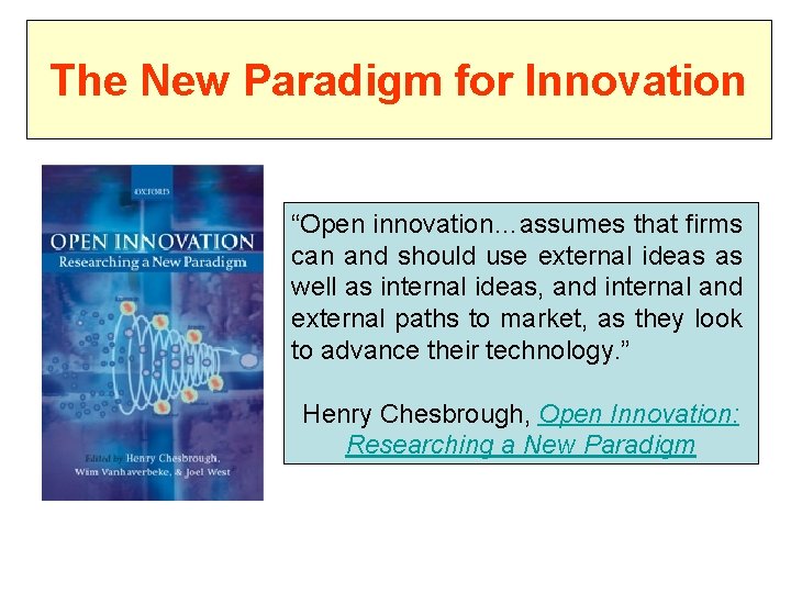The New Paradigm for Innovation “Open innovation…assumes that firms can and should use external