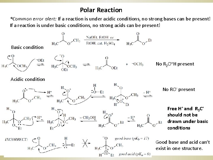 Polar Reaction *Common error alert: If a reaction is under acidic conditions, no strong