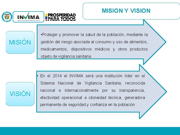 MISION Y VISION • Proteger y promover la salud de la población, mediante la